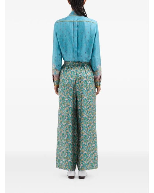 Pierre Louis Mascia Green Aloe Floral-Pattern Palazzo Pants
