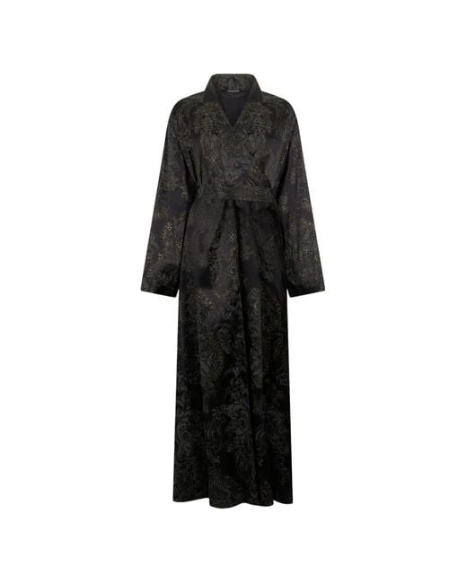 Roberto Cavalli Black Long-Sleeved Side-Slit Silk Dress