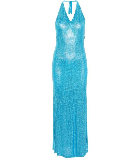 GIUSEPPE DI MORABITO Blue Rhinestone-embellished Maxi Dress