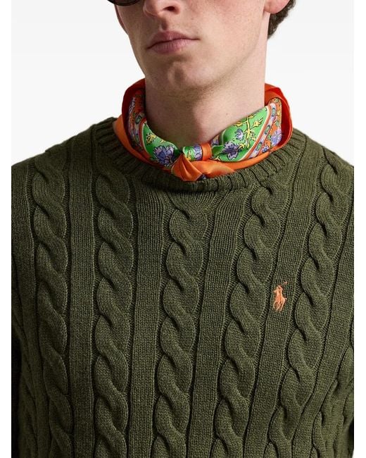 Polo Ralph Lauren Green Cable-Knit Embroidered Sweater for men