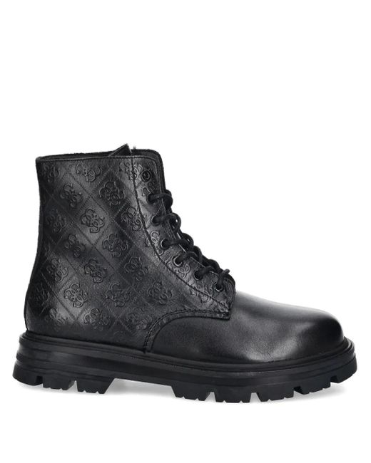 Guess Black Garda Embossed Lace-Up Boots for men