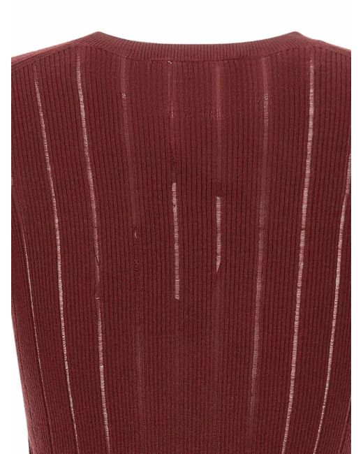 Max Mara Red Ragno Maxi-Ribbed Semi-Sheer Sweater