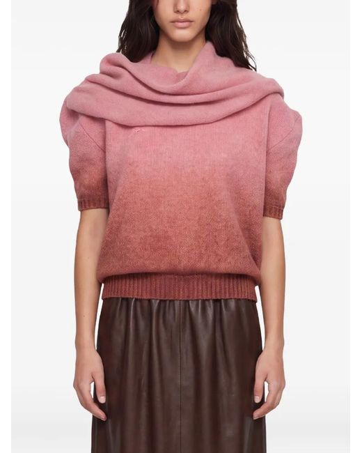 ROWEN ROSE Pink Gradient-Effect Draped-Neck Sweater