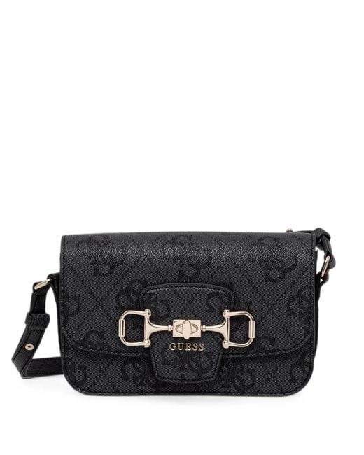 Guess Black Monogram-Pattern Horsebit-Detail Crossbody Bag