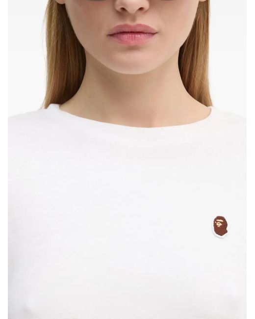 A Bathing Ape White One Point Embroidered-Logo Cropped Top