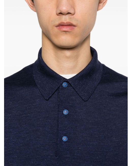 Kiton Blue Fine Knit Polo Shirt for men