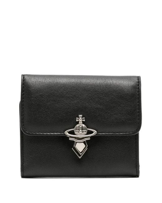 Vivienne Westwood Black Orb-Plaque Tri-Fold Wallet