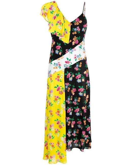 MSGM Black Floral-Print Asymmetric Dress