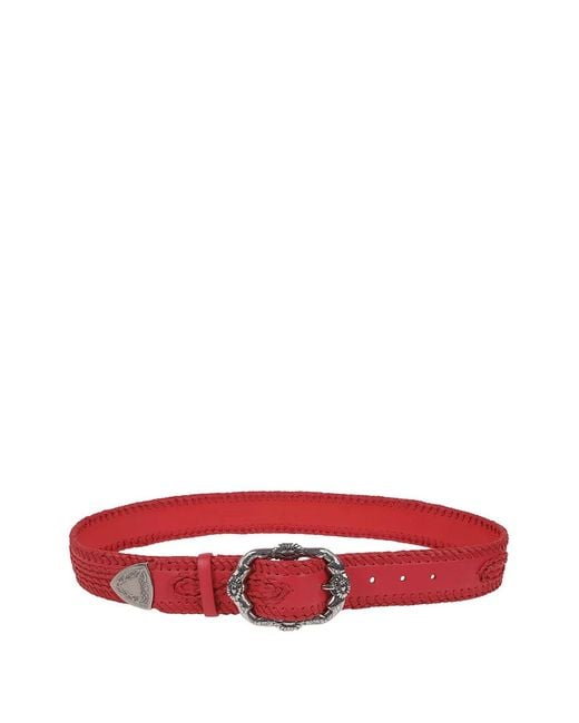 Ermanno Scervino Red Braided Floral-Buckle Belt