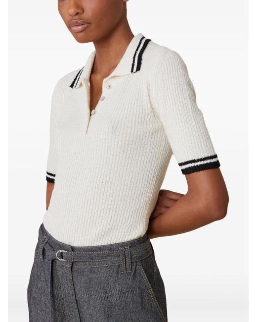 Pennyblack White Ribbed-Knit Polo Top