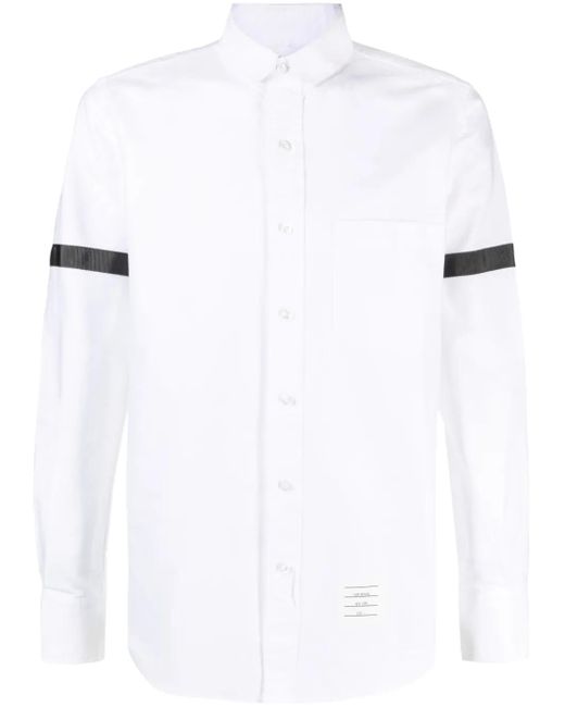 Thom Browne White Cotton Shirt With Button Sleeve Detail And Rounded Hem for men