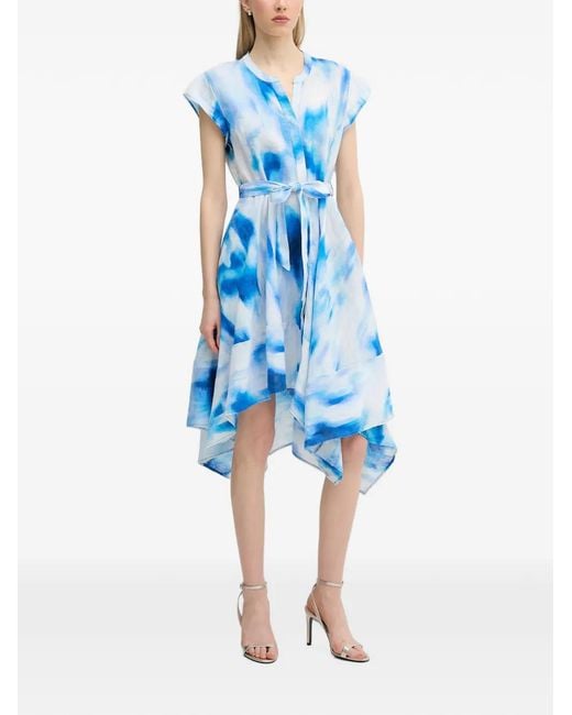 DKNY Blue Tie-Dye Linen Asymmetric Dress