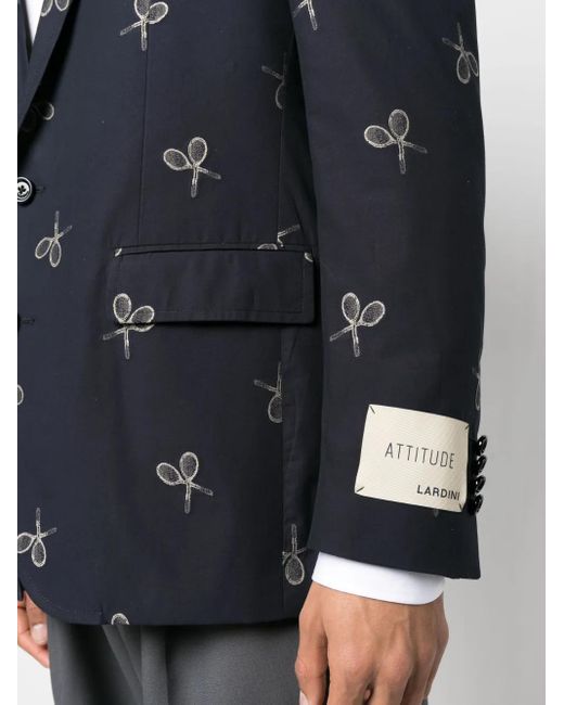 Lardini Blue Graphic-Print Single-Breasted Blazer for men