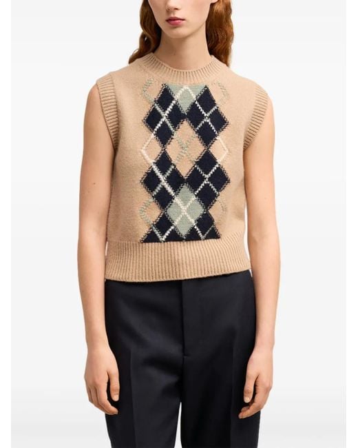 AMI Blue Check-Pattern Wool-Blend Vest
