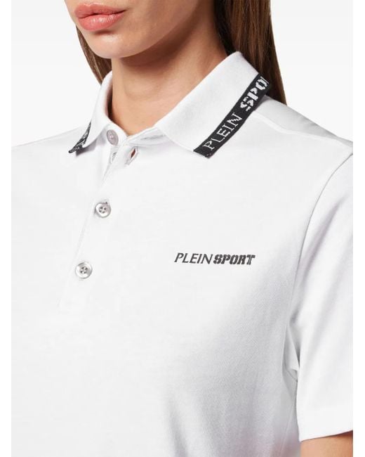 Philipp Plein White Logo-Print Cotton Polo Shirt