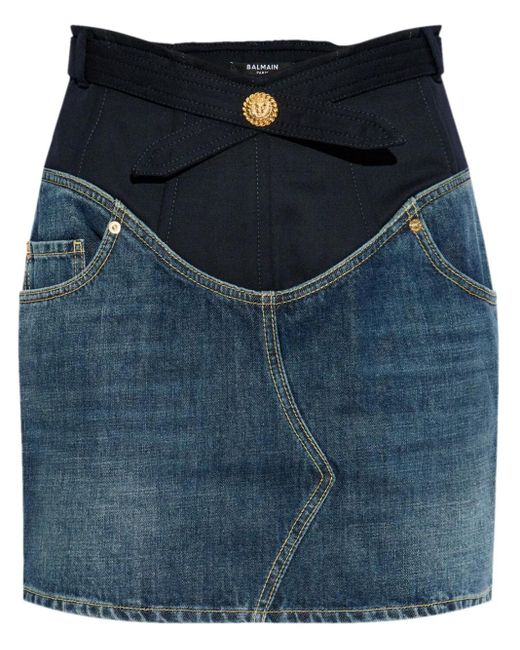 Falda corta vaquera Balmain de color Blue