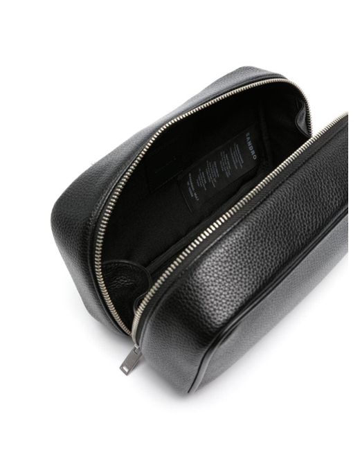 Sandro Black Logo-print Leather Wash Bag for men