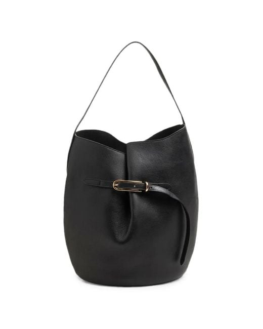 Liffner Black Large Belted Bucket Shoulder Bag