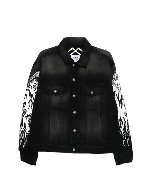 Warren Lotas Black Graphic-Print Denim Jacket for men