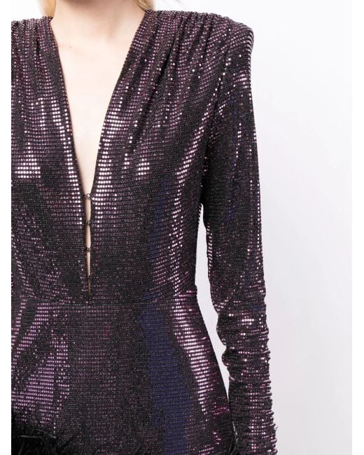 Bronx and Banco Purple Feather-Detailing Metallic-Finish Dress