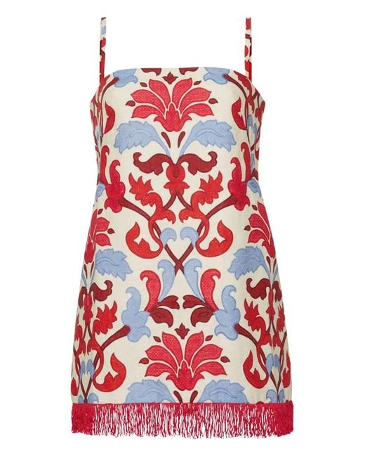 Cara Cara Red Valencia Floral Fringed Mini Dress