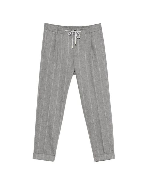 Eleventy Gray Pinstripe Drawstring-Waist Trousers for men