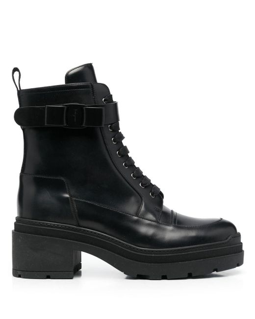 Ferragamo Chunky Leather Biker Boots in Black - Save 4% | Lyst UK