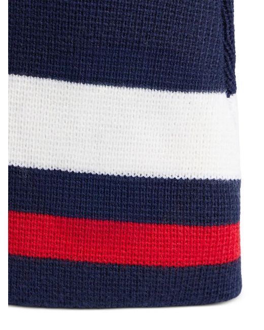 DSquared² Blue Logo-Patch Striped Beanie Hat for men
