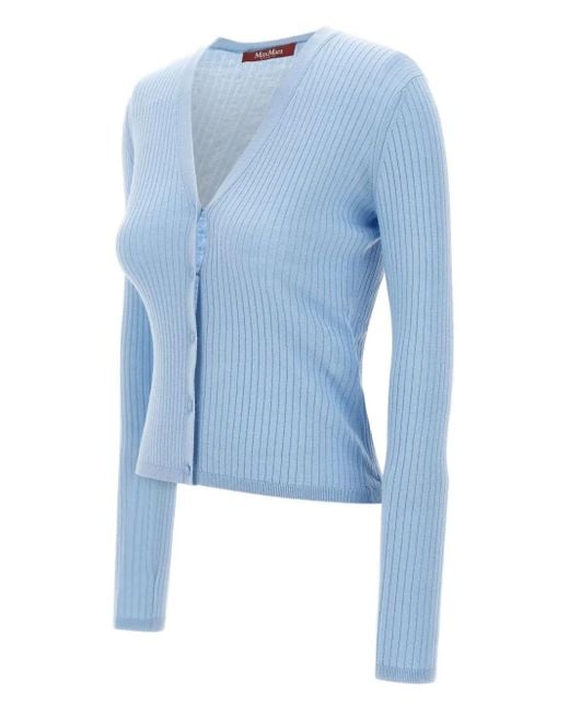 Cardigan Con Scollo A V di Max Mara in Blue