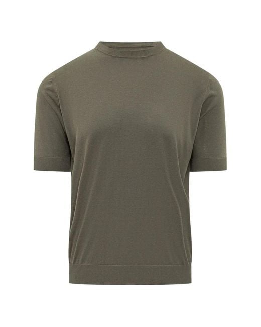 FILIPPO DE LAURENTIIS Green Short-Sleeve Silk Sweater for men