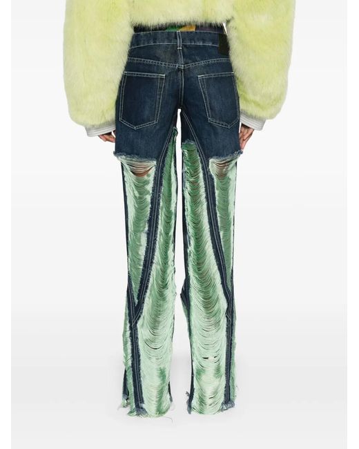 Off-White c/o Virgil Abloh Blue Distressed Button-Fly Straight Jeans