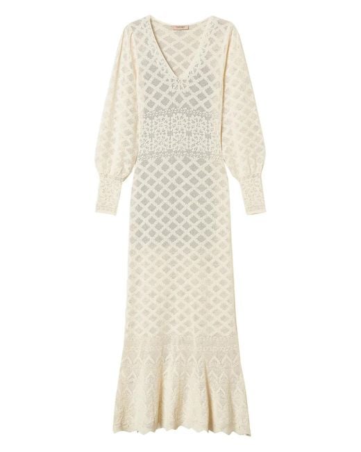 Twinset White Floral Knitted Maxi Dress