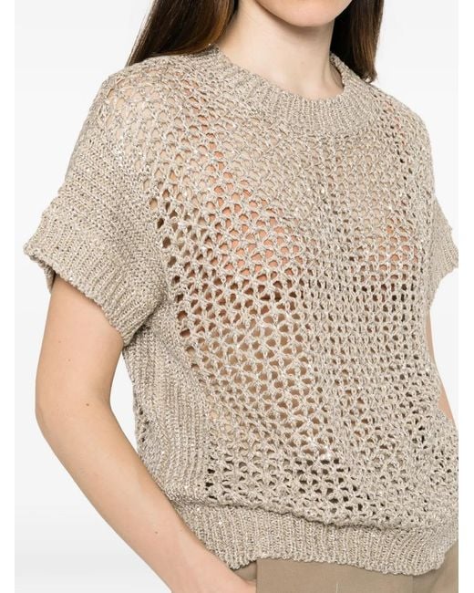 Panicale Natural Open-Knit Sequin-Embellished Sweater