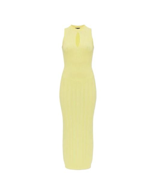 Balmain White Keyhole Ribbed Dress
