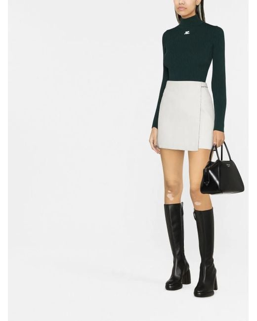 Courreges Green Logo-Patch Ribbed-Knit Jumper