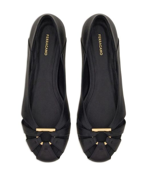 Ferragamo Black Gancini Ornament Flat Ballerina Shoes