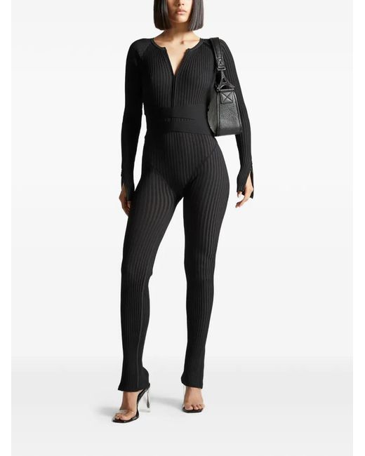 Manière De Voir Black Ribbed Knit Tie Jumpsuit