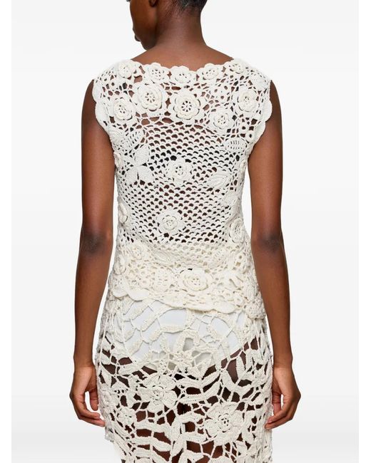 Ganni White Haut En Crochet À Fleurs