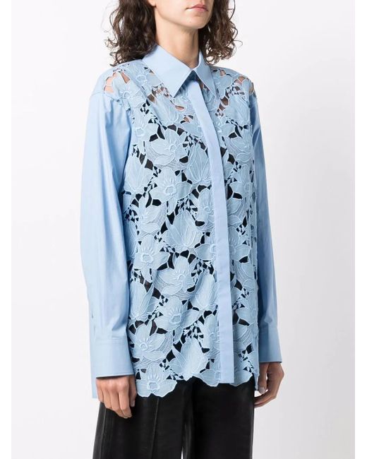 Valentino Garavani Blue Long-Sleeve Lace Shirt