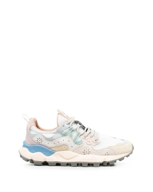 Flower Mountain White Perforated Panelled Sneakers