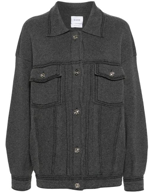Barrie Black Contrast-Stitching Denim-Effect Jacket