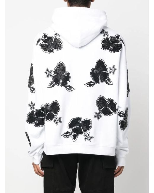 DSquared² White Floral-Print Hoodie for men