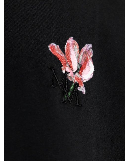 Maison Margiela Black Floral-Print Logo-Embroidered T-Shirt for men