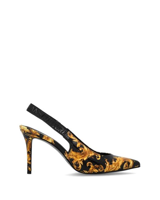 Versace Jeans Couture White Baroque-Pattern Slingback Pumps