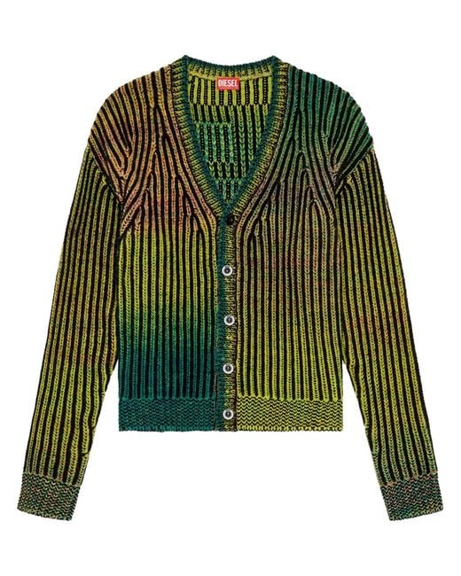 DIESEL Green Striped Ribbed Cardigan for men