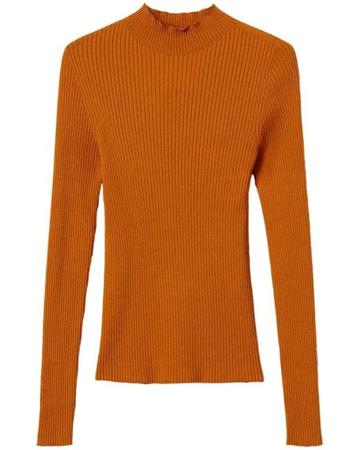 Twinset Orange Ribbed Turtleneck Knit Sweater