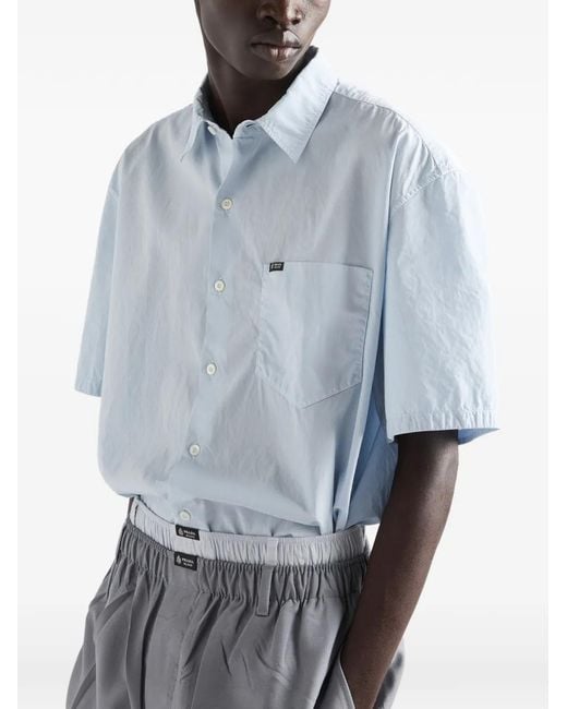 Prada Blue Short-Sleeved Cotton Shirt for men
