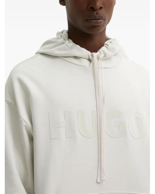 HUGO White Logo-Embossed Hooded Hoodie for men