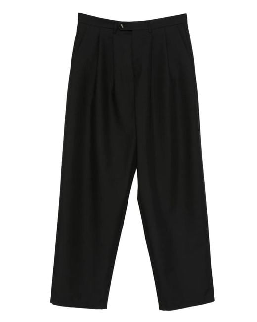 LC23 Black Pleated Wool Trousers for men