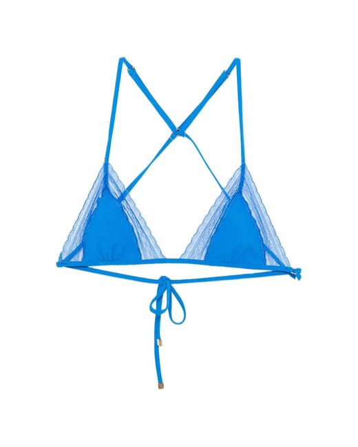 Kiki de Montparnasse Blue Lace-Inset Bikini Top